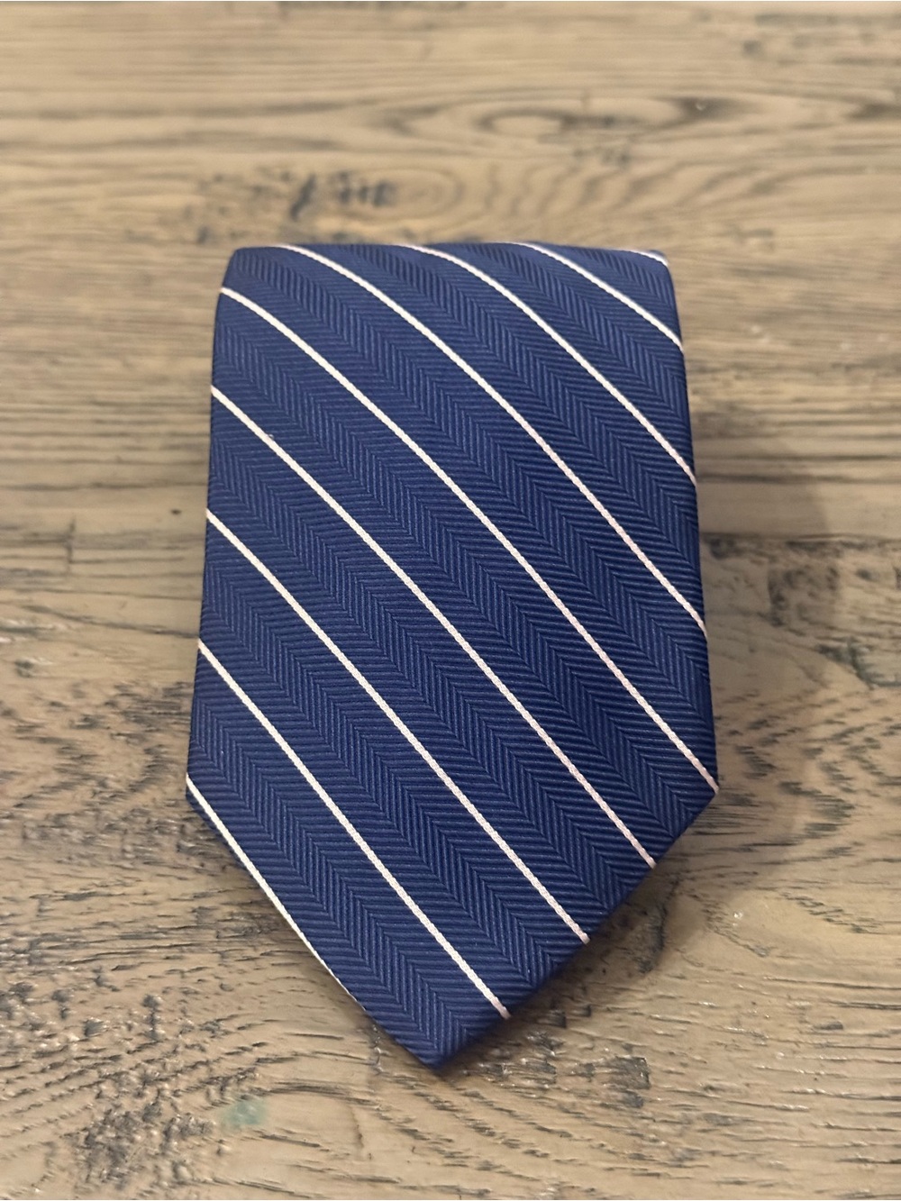 Brooks Brothers Blue Tie with White Stripe Pattern
